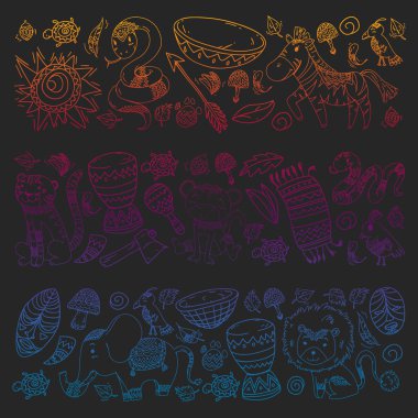 Kabile elemanları ve hayvanlar ile Afrika deseni