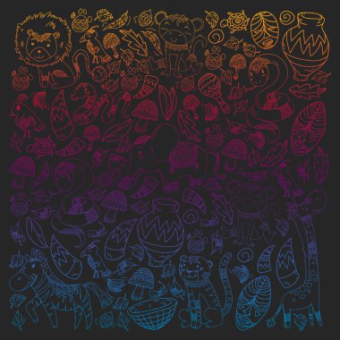 Kabile elemanları ve hayvanlar ile Afrika deseni