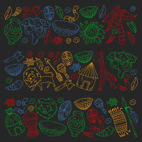 Kabile elemanları ve hayvanlar ile Afrika deseni