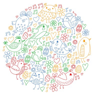 Sevimli el çizilmiş kuş koleksiyonu. Doodle stili simgeleri