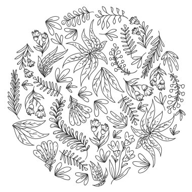 El vektör çiçek çizilmiş, elemanları bırakır. Logo, tebrik kartı, düğün tasarımı için desen.