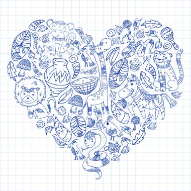 Kabile elemanları ve hayvanlar ile Afrika deseni