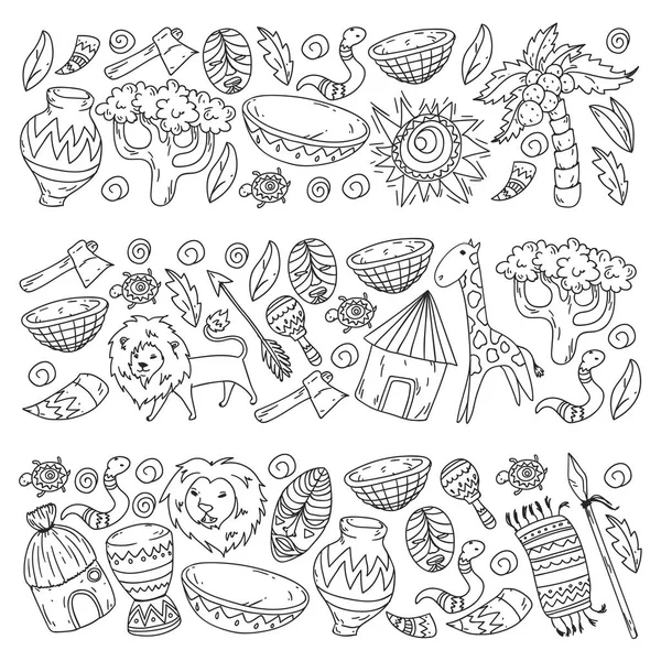 Patrón vectorial de tela para niños, textil, papel pintado de vivero. Patrón africano con elementos tribales y animales para niños pequeños . — Vector de stock