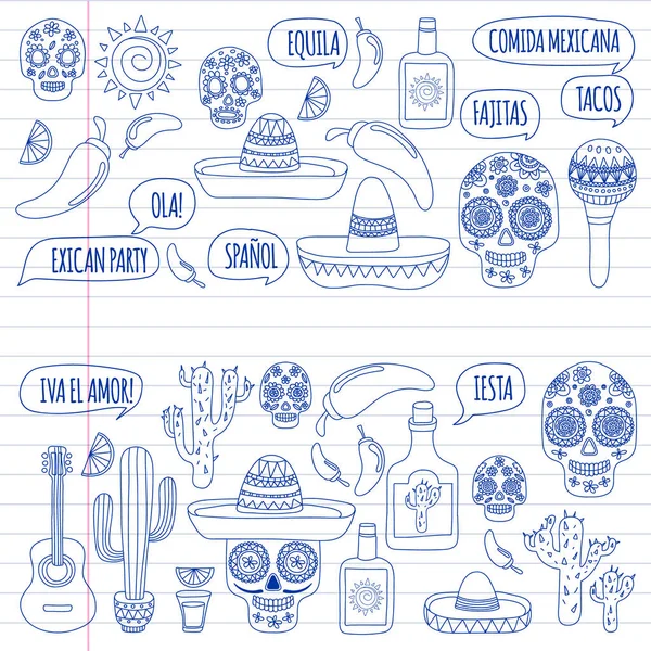 Modèle vectoriel Mexique. Jour des Morts. Icônes pour affiches, bannières, arrière-plans . — Image vectorielle