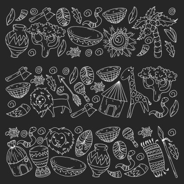 Kabile elemanları ve hayvanlar ile Afrika deseni