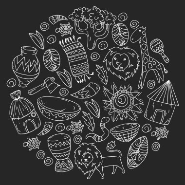 Kabile elemanları ve hayvanlar ile Afrika deseni