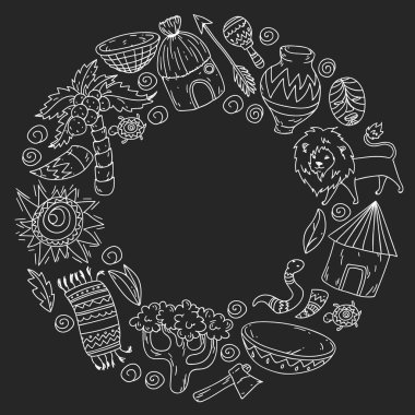 Kabile elemanları ve hayvanlar ile Afrika deseni