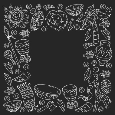 Kabile elemanları ve hayvanlar ile Afrika deseni