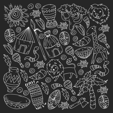 Kabile elemanları ve hayvanlar ile Afrika deseni