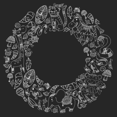 Kabile elemanları ve hayvanlar ile Afrika deseni