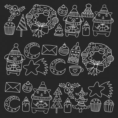 Hediyeler, Sevimli karikatür hayvanlar ile kağıt sarma için kış Noel vektör deseni. Yeni yıl kutlama.