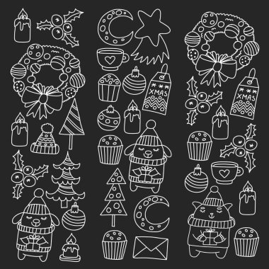 Hediyeler, Sevimli karikatür hayvanlar ile kağıt sarma için kış Noel vektör deseni. Yeni yıl kutlama.