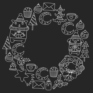 Hediyeler, Sevimli karikatür hayvanlar ile kağıt sarma için kış Noel vektör deseni. Yeni yıl kutlama.