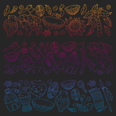 Kabile elemanları ve hayvanlar ile Afrika deseni