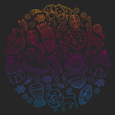 Kabile elemanları ve hayvanlar ile Afrika deseni