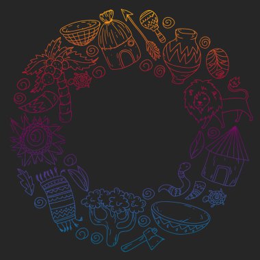 Kabile elemanları ve hayvanlar ile Afrika deseni