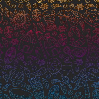 Kabile elemanları ve hayvanlar ile Afrika deseni