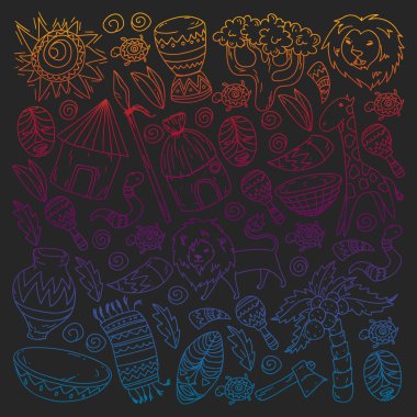 Kabile elemanları ve hayvanlar ile Afrika deseni