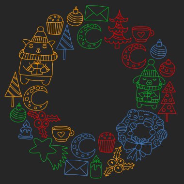 Hediyeler, Sevimli karikatür hayvanlar ile kağıt sarma için kış Noel vektör deseni. Yeni yıl kutlama.