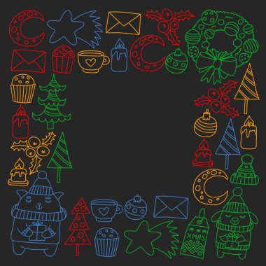 Hediyeler, Sevimli karikatür hayvanlar ile kağıt sarma için kış Noel vektör deseni. Yeni yıl kutlama.