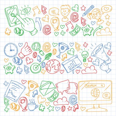 Dijital pazarlama, sosyal medya, iletişim, yönetim. Arka plan afiş için.