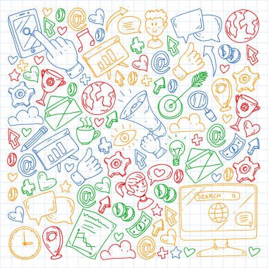 Dijital pazarlama, sosyal medya, iletişim, yönetim. Arka plan afiş için.