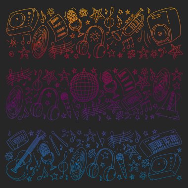 Posterler, afişler için müzik desen. Müzik Festivali, karaoke, disko, rock.