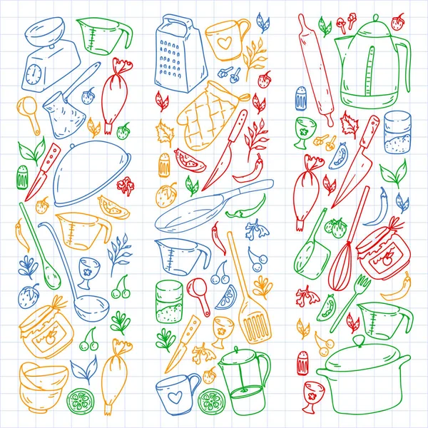 Clase de cocina. Menú. Utensilios de cocina, utencils. Iconos de comida y cocina . — Vector de stock