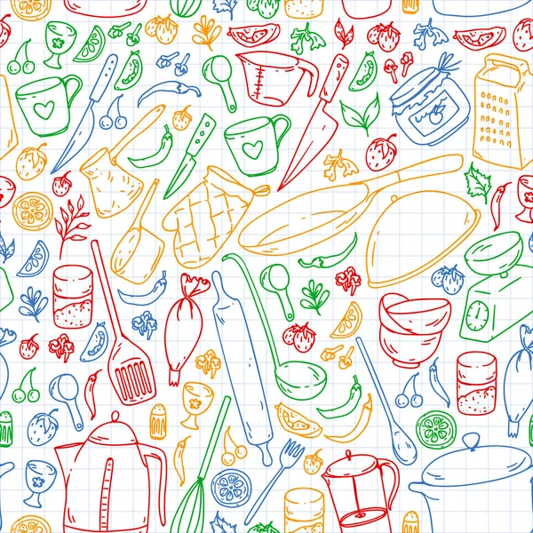 Matlagningskurs. Menyn. Köksredskap, utencils. Mat och kök ikoner. — Stock vektor