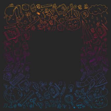 Geri okul vektör desene. Çocuklar için eğitim simgeler.