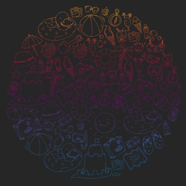 Vektör seamless modeli ile seyahat ve plaj kutsal kişilerin resmi.