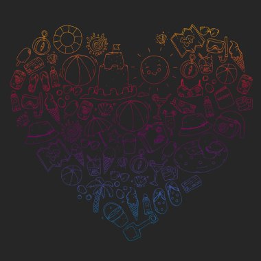 Vektör seamless modeli ile seyahat ve plaj kutsal kişilerin resmi.