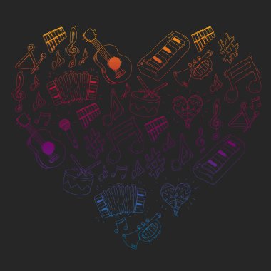 Müzik arka plan desenleri için. Müzik aletleri ile vektör çizim.