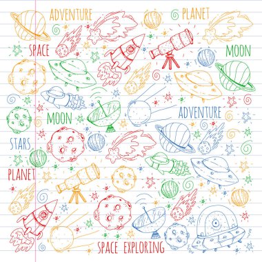 Uzay vektör çizim. Bilim, teknoloji desen. Roket ve uzay.