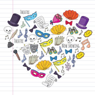 Tiyatro vektör çizim. Entertaiment, sinema, sahne, olay. Afiş, poster için arka plan.