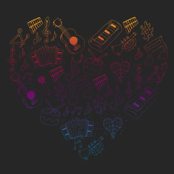 Fondo musical para patrones. Ilustración vectorial con instrumentos musicales . — Vector de stock