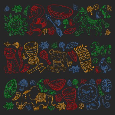 Kabile elemanları ve hayvanlar ile Afrika deseni