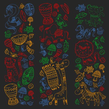 Kabile elemanları ve hayvanlar ile Afrika deseni