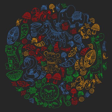 Kabile elemanları ve hayvanlar ile Afrika deseni