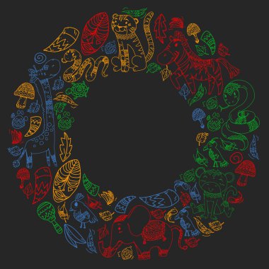 Kabile elemanları ve hayvanlar ile Afrika deseni