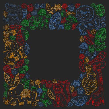 Kabile elemanları ve hayvanlar ile Afrika deseni