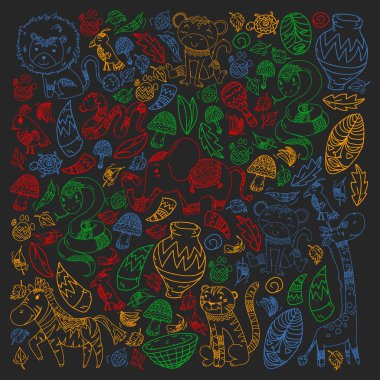 Kabile elemanları ve hayvanlar ile Afrika deseni