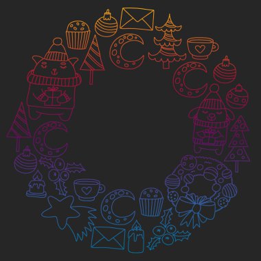 Hediyeler, Sevimli karikatür hayvanlar ile kağıt sarma için kış Noel vektör deseni. Yeni yıl kutlama.