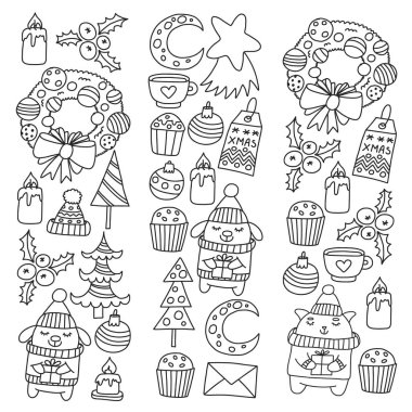 Hediyeler, Sevimli karikatür hayvanlar ile kağıt sarma için kış Noel vektör deseni. Yeni yıl kutlama.