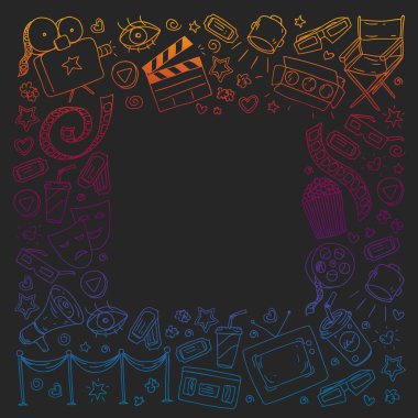 Vektör simgeleri ile sinema deseni. Film, televizyon, tiyatro.