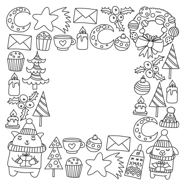 Hediyeler, Sevimli karikatür hayvanlar ile kağıt sarma için kış Noel vektör deseni. Yeni yıl kutlama.