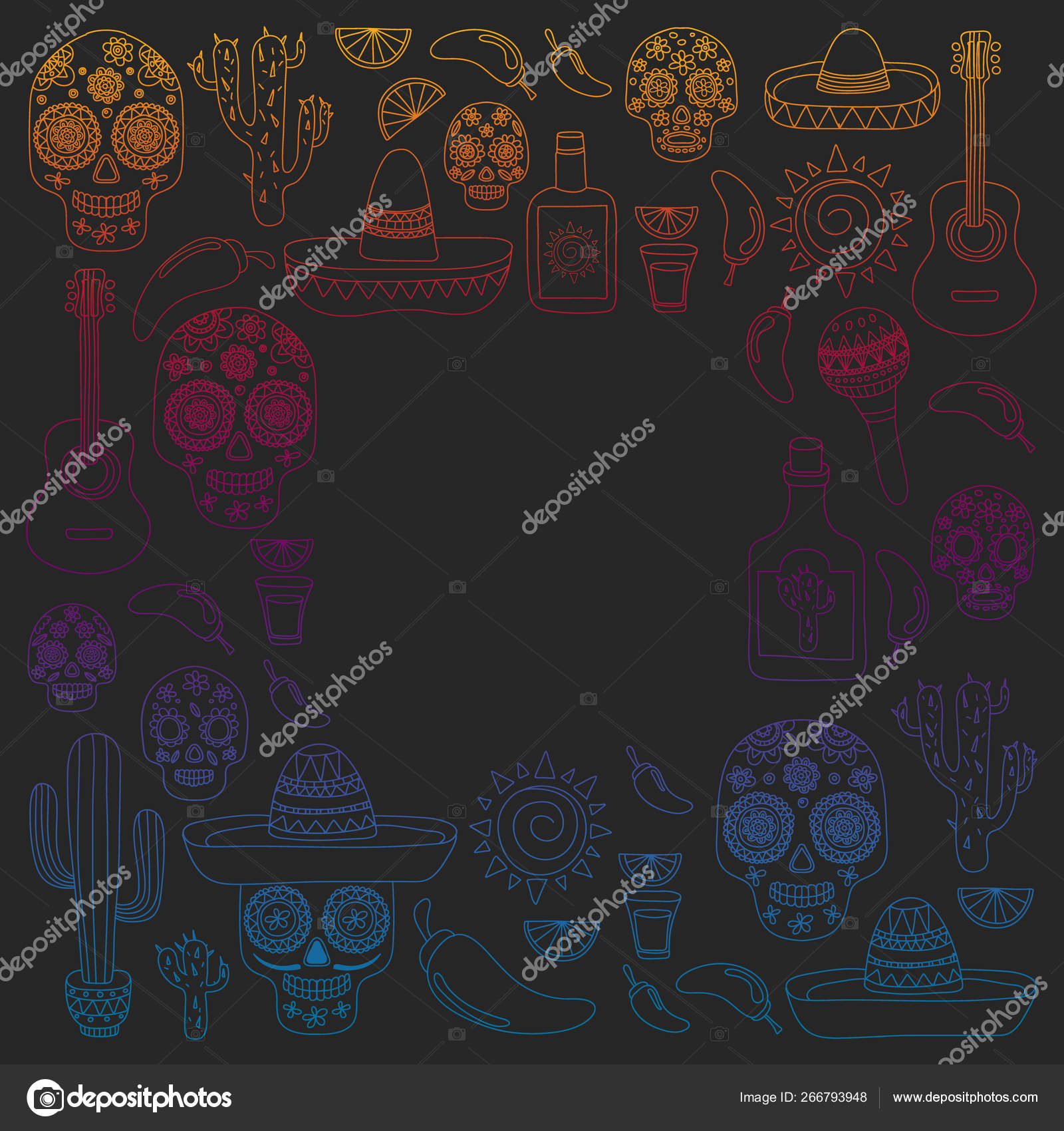Mexico vector pattern. Day of the Dead. Icons for posters, banners