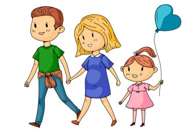 Hamile kadın ve küçük çocuklar ile Karikatür aile.