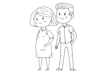 Küçük çocukları olan anne ve baba. Mutlu bir aile. Hamile kadın.