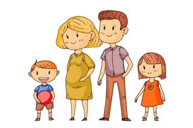 Küçük çocukları olan anne ve baba. Mutlu bir aile. Hamile kadın.